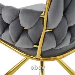 Velvet Dining Chair Swivel Chair Upholstered Armchair with Four Metal Legs BS