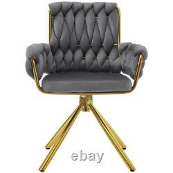 Velvet Dining Chair Swivel Chair Upholstered Armchair with Four Metal Legs QW