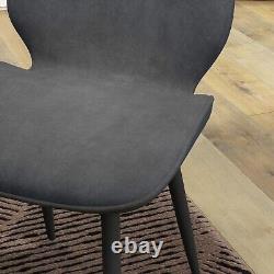 Velvet Dining Chairs Set of 2 Metal Legs Padded High Back Kitchen Chair Grey New