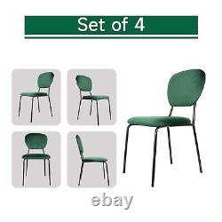 Velvet Dining Chairs X4 Green Stackable Fabric Seat Metal Legs Home Office Chair