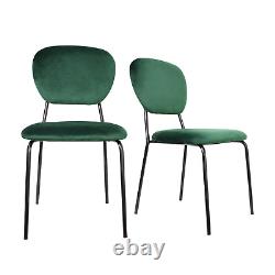 Velvet Dining Chairs X4 Green Stackable Fabric Seat Metal Legs Home Office Chair