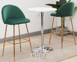 Velvet Fabric Upholstered Dining Chair Bar Stools with Metal Legs Set Of 2