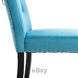 Velvet Knocker Dining Chair Upholstered Home Office Kitchen Seat Highback Blue
