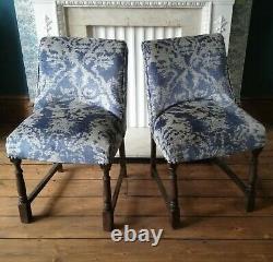 Velvet Re-Upholstered Dining Chairs Kitchen Living Room Animal Print Silver Blue