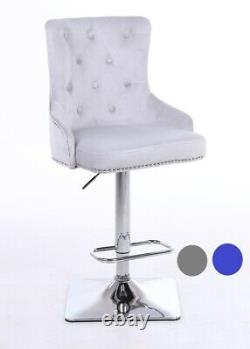 Velvet Swivel Bar Stool Button High Back Kitchen/Dining/Breakfast Chair Seat