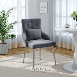 Velvet Tufted Dining Chair Upholstered Side Chair Metal Legs Back Cushion Pillow