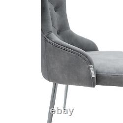 Velvet Tufted Dining Chair Upholstered Side Chair Metal Legs Back Cushion Pillow