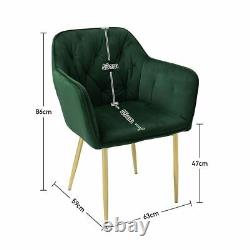 Velvet Upholstered Armchair Dining Table Lounge Back Chair with Gold Metal Legs