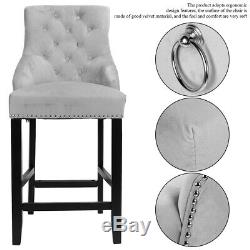 Velvet Upholstered Breakfast Bar Stool Kitchen High Dining Chair 109cm With Back