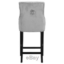 Velvet Upholstered Breakfast Bar Stool Kitchen High Dining Chair 109cm With Back