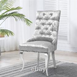 Velvet Upholstered Dining Chair Button Tufted Leisure Bar Chair & Lion Knocker