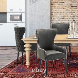 Velvet Upholstered Dining Chair Wing Back Armchair Dining Room Kitchen Wood Legs