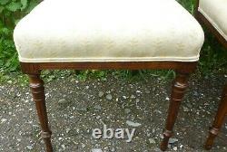 Very Pretty Victorian Set Of Four Cream Upholstered Mahogany Dining Chairs