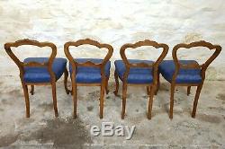 Victorian Carved Walnut Balloon Back Set of 4 Upholstered Dining Chairs C1880