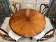 Victorian Marquetry Round Dining Table And 4 Dining Chairs Newly Upholstered