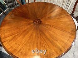 Victorian Marquetry Round Dining Table and 4 Dining Chairs Newly Upholstered