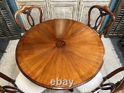 Victorian Marquetry Round Dining Table and 4 Dining Chairs Newly Upholstered