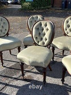 Victorian Set Of Upholstered Balloon Back Dining Chairs