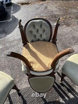 Victorian Set Of Upholstered Balloon Back Dining Chairs