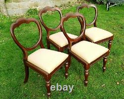 Victorian Set of 4 Balloon Back Mahogany Upholstered Dining Chairs C1870