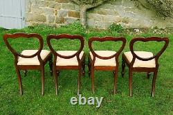 Victorian Set of 4 Balloon Back Mahogany Upholstered Dining Chairs C1870