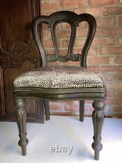 Victorian Style Upholstered Dining Chair Leopard Velvet Fabric