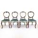 Victorian Walnut Balloon Back Set Of 4 Dining Chairs Antique Upholstered Emerald