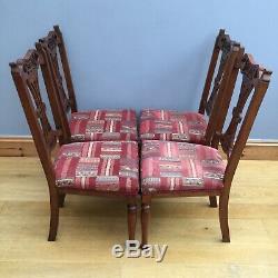 Vintage Art Nouveau Dinning Chairs X 4 Carved Wood Upholstered Old Antique