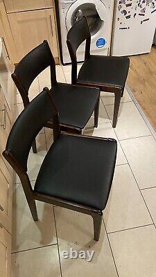 Vintage Farstrup Danish dining room chairs x 3 black leather vinyl