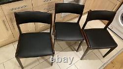Vintage Farstrup Danish dining room chairs x 3 black leather vinyl