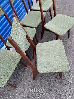 Vintage Mid Century Modern High Dining Chairs, Set of 6 Upholstered Green 1968