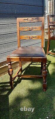 Vintage Oak Dining Chairs 2 Carvers And 4 Side Great Solid Condition Upholstered