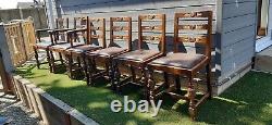 Vintage Oak Dining Chairs 2 Carvers And 4 Side Great Solid Condition Upholstered