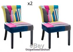 Vintage Patchwork Chair Upholstered Dining Chairs Retro Funky Wooden Seat Set 2