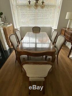 Vintage Retro Mid Century Solid Wood Dining Table And 6 Upholstered Chairs