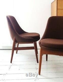 Vintage pair upholstered tub dining office chairs 100% wool