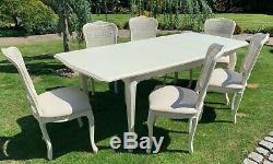 Vintage style Laura Ashley dining table and upholstered, rattan-chairs (6 or 8)