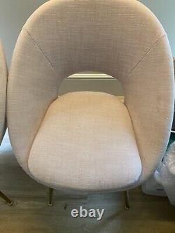 West Elm Upholstered Orb Chair Pink Linen & Brass Legs 6 Available