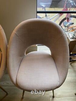 West Elm Upholstered Orb Chair Pink Linen & Brass Legs 6 Available