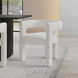 White Boucle Upholstered Curved Tub Dining Chair Kirra KRA001