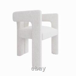 White Boucle Upholstered Curved Tub Dining Chair Kirra KRA001