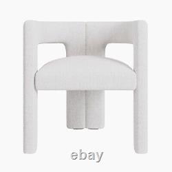 White Boucle Upholstered Curved Tub Dining Chair Kirra KRA001