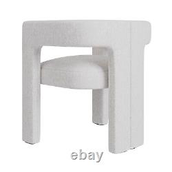 White Boucle Upholstered Curved Tub Dining Chair Kirra KRA001