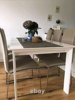 White High Gloss Extending Hardwood Dining Table With Six Upholstered Chairs