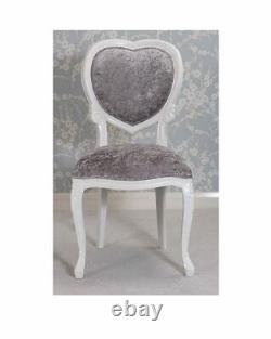 White Mahogany Heart Chair Silver Crushed Velvet