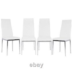 White PVC Leather Dining Chairs Set of 2/4 Dining Seat Metal Legs Diamante Style