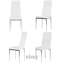 White PVC Leather Dining Chairs Set of 2/4 Dining Seat Metal Legs Diamante Style