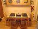 Wooden Dining Table With Granite Inserts And Six Upholstered Chairs