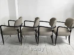 Wooden Oak Dining Armchairs Upholstered Linen Fabric Seat x4