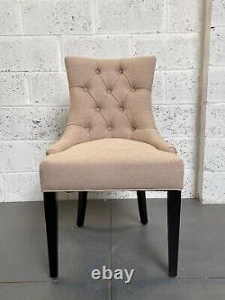X2 Beige Fabric Primrose Dining Chair Black Wood Legs Pleated Button Back